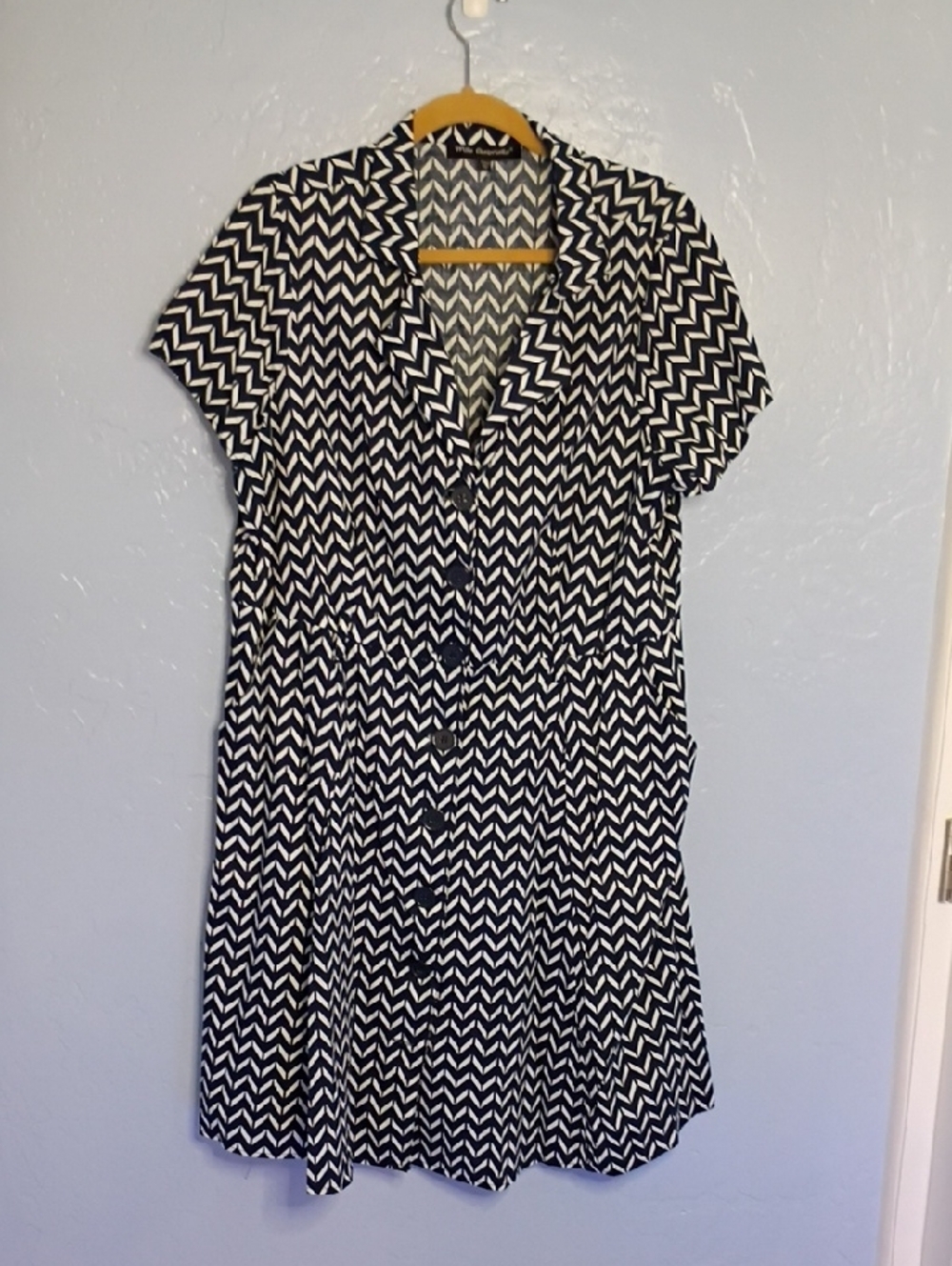 Mlle Gabrielle Navy and White Chevron Dress